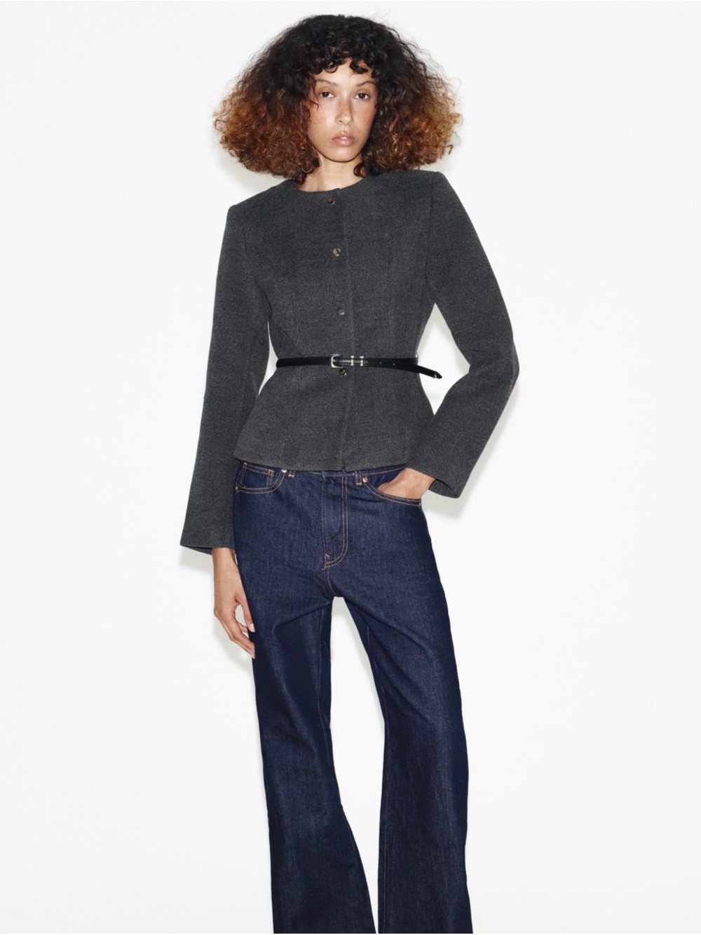 Zara Dark Gray Tailored Button Jacket